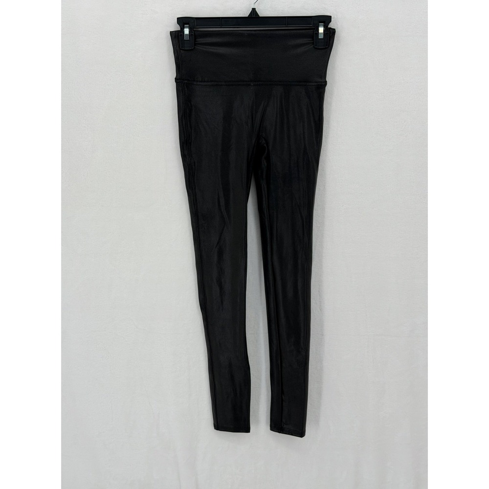 Spanx Leggings Womens Small Black Faux Leather Coated Compression Shaping Party